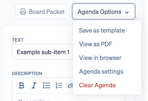 agenda options window