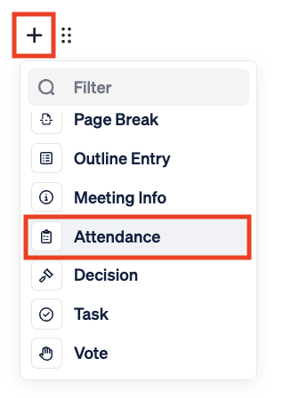 attendance in the + menu