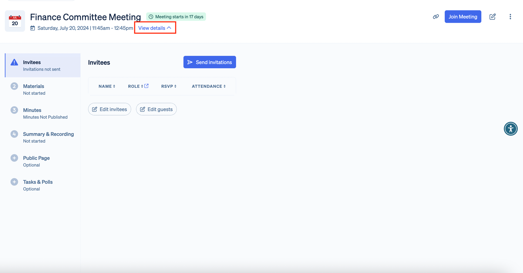Admin Meeting Page Overview