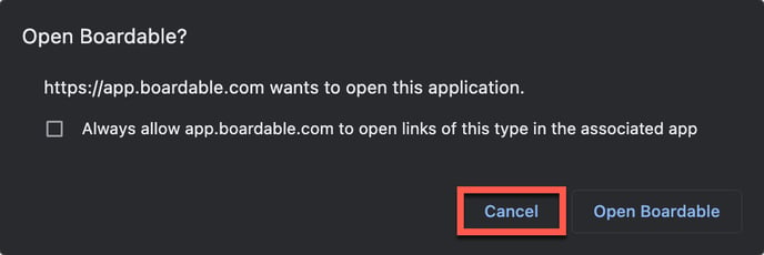 Open Boardable Cancel Button Example
