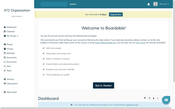 Organization Setup Boardable Screenshot